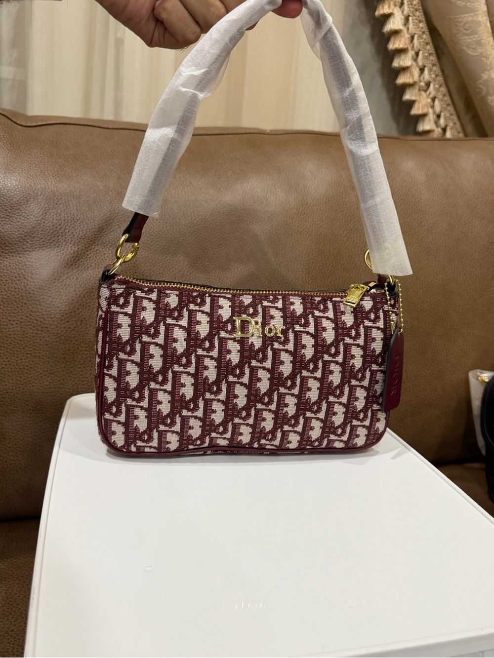 Dior Burgundy Oblique Canvas Shoulder Bag